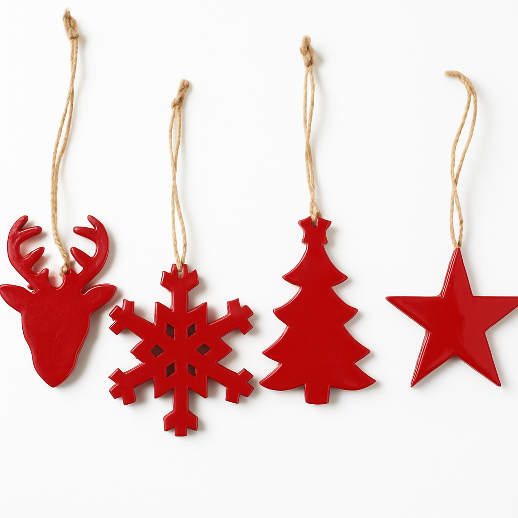 Chic Wooden Christmas Ornaments - Set of 4 - Red - Collectiggles