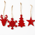 Chic Wooden Christmas Ornaments - Set of 4 - Red - Collectiggles