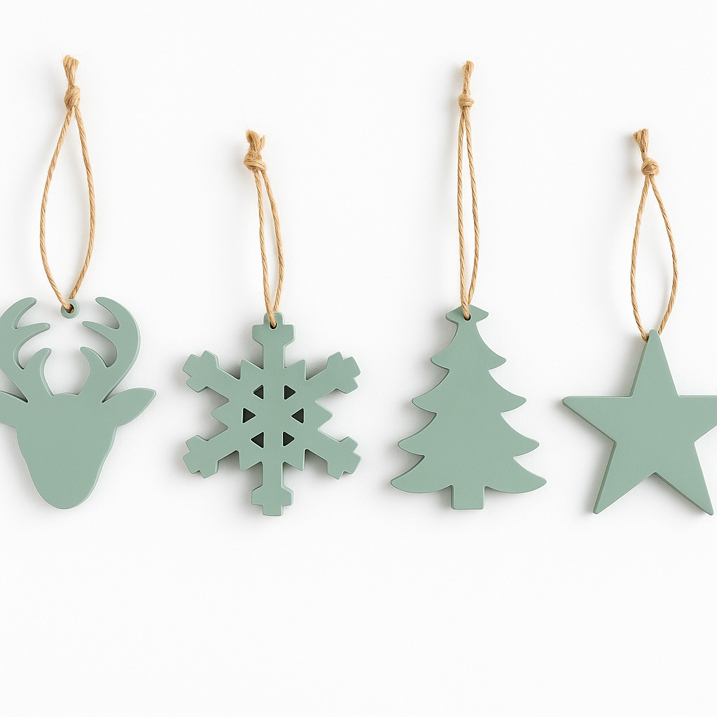 Chic Wooden Christmas Ornaments - Set of 4 - Aqua Green - Collectiggles