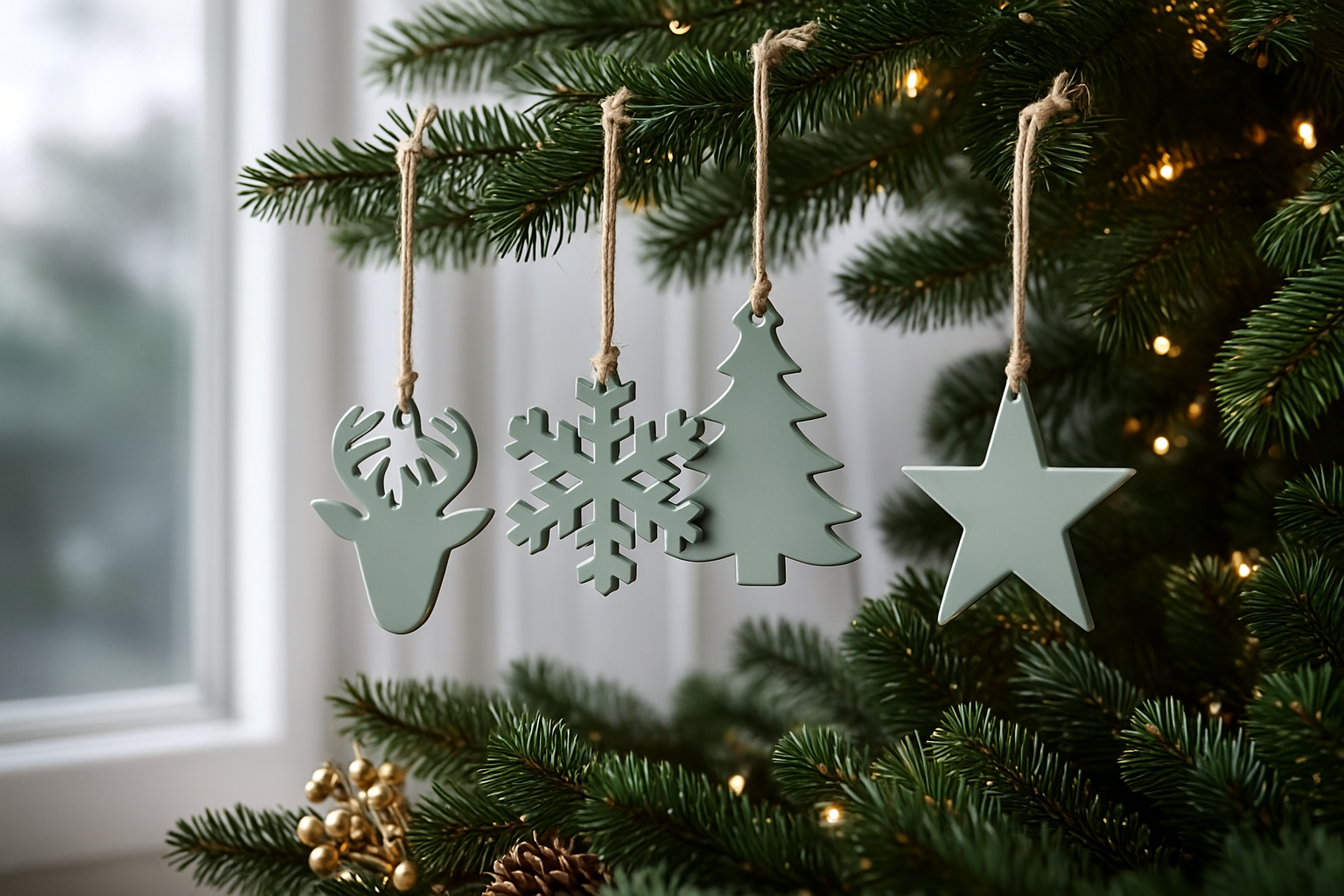 Chic Wooden Christmas Ornaments - Set of 4 - Aqua Green - Collectiggles