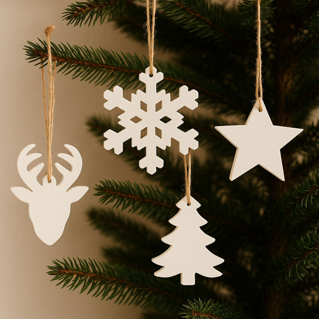 Chic Wooden Christmas Ornaments - Set of 4 - White - Collectiggles