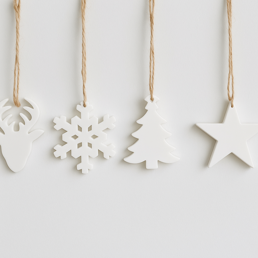 Chic Wooden Christmas Ornaments - Set of 4 - White - Collectiggles