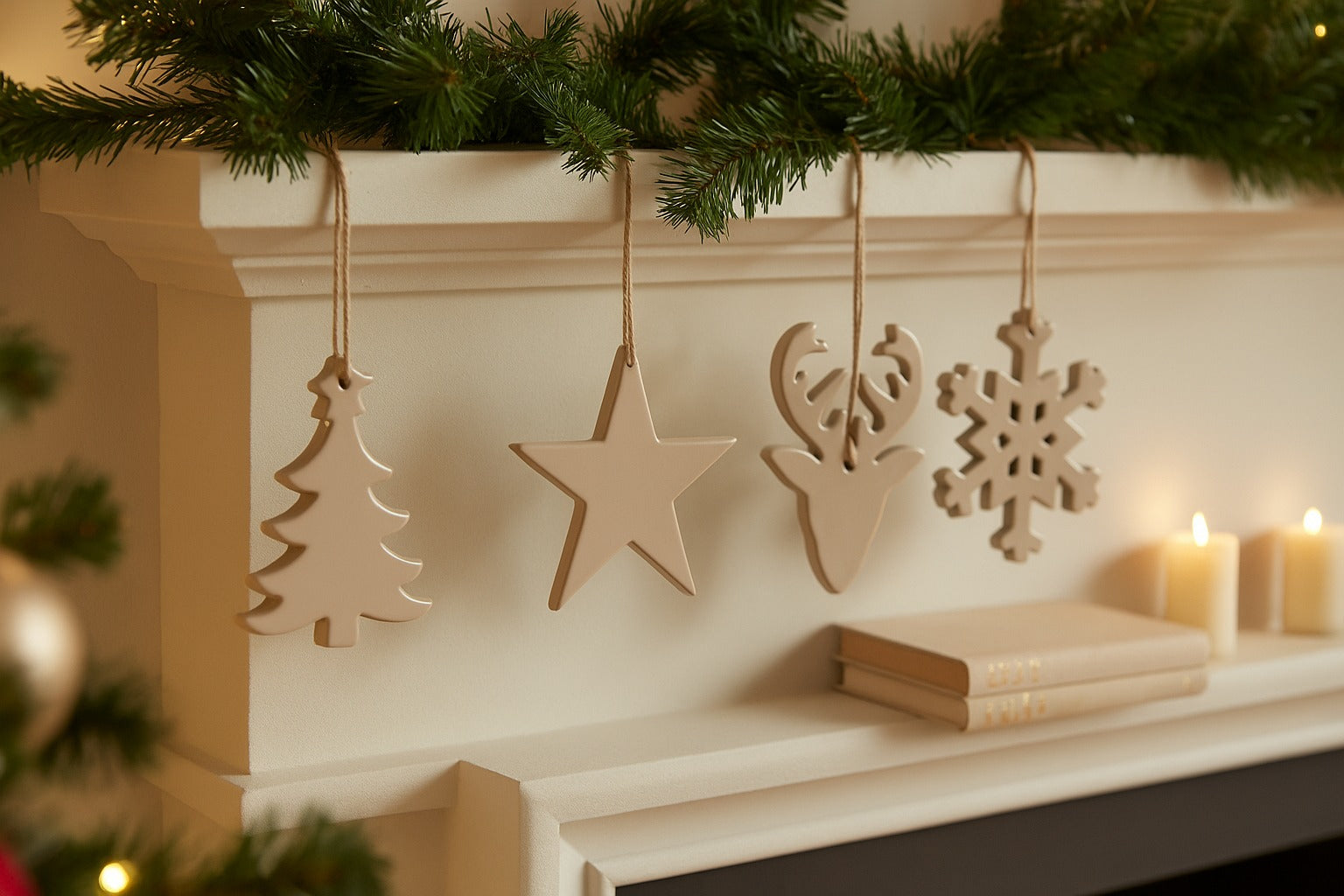 Chic Wooden Christmas Ornaments - Set of 4 - Beige - Collectiggles