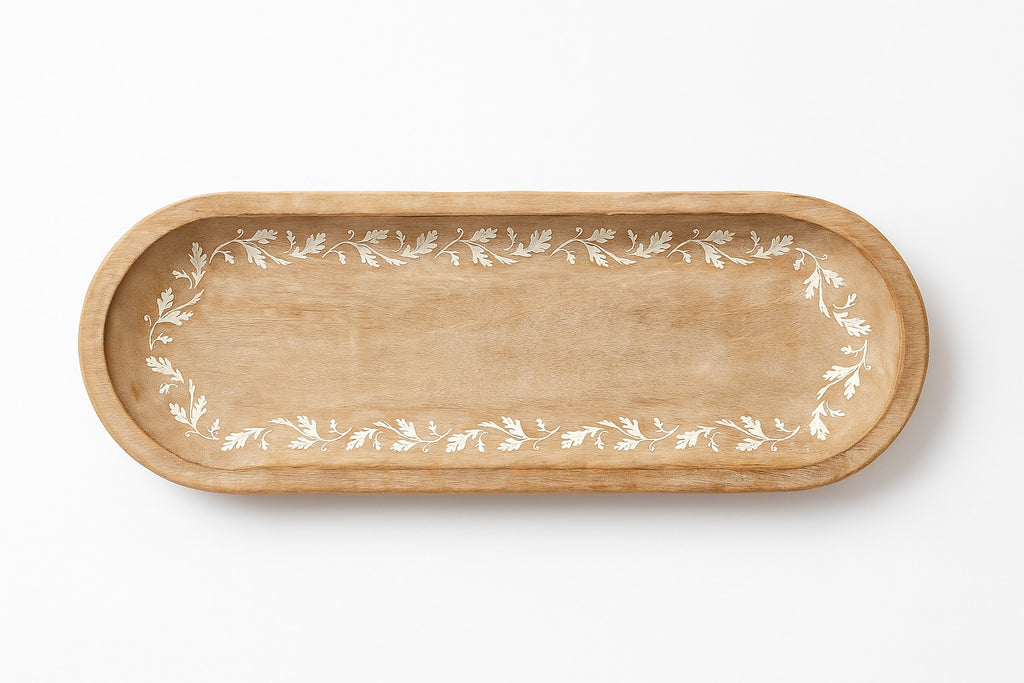 Handcrafted Wooden Serving Tray – Leaf Motif - Collectiggles