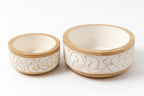 Embossed Wooden Bowl Set – Whitewashed Floral Design (Set of 2) - Collectiggles